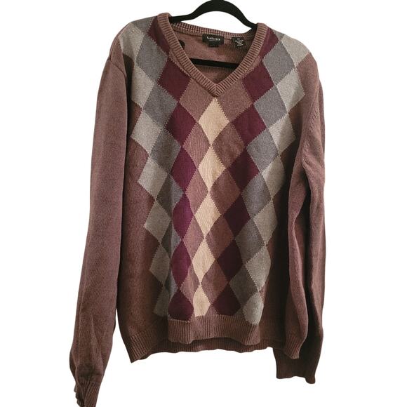 Vintage 90s Men's Argyle Cotton V-Neck Sweater Size XXL Grandpa - Picture 1 of 8